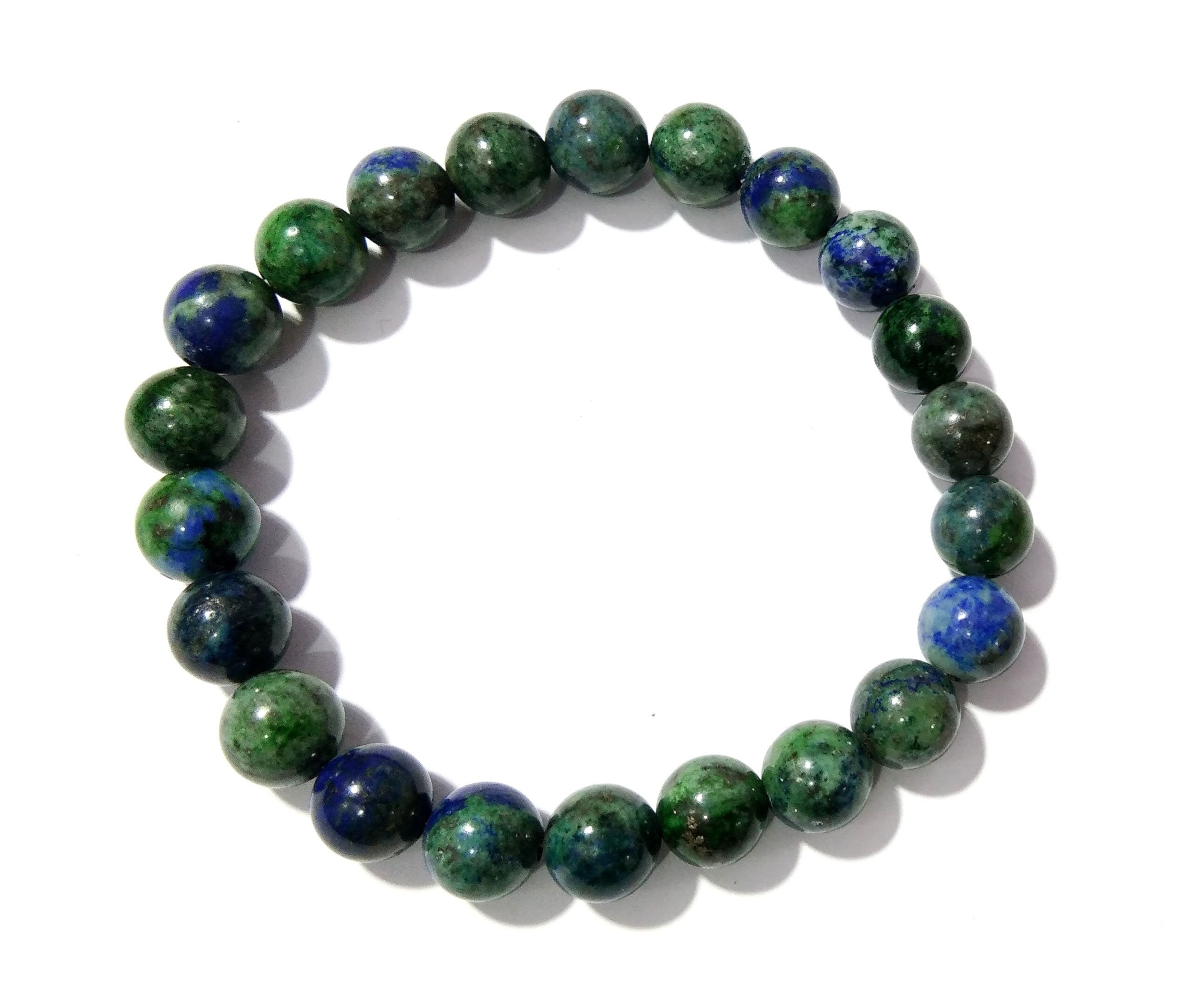 Natural Azurite Malachite Gemstone Bracelet,Friendship Bracelet,Healing Crystal Beaded Bracelet Men & Women Round Bracelet Size 8x8 mm Stone